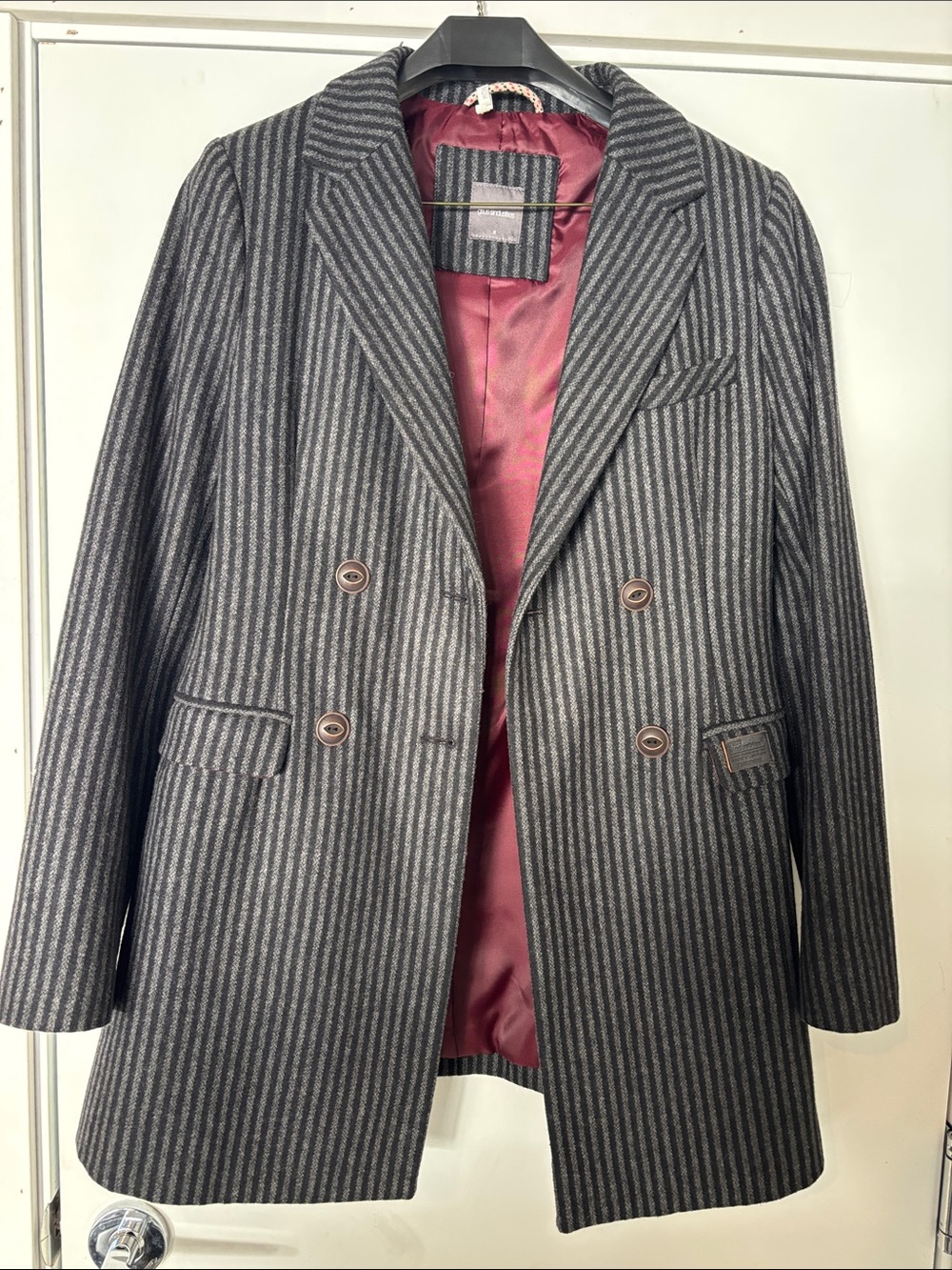 Double-Breasted Pinstripe Blazer Jacket - Gray vintage